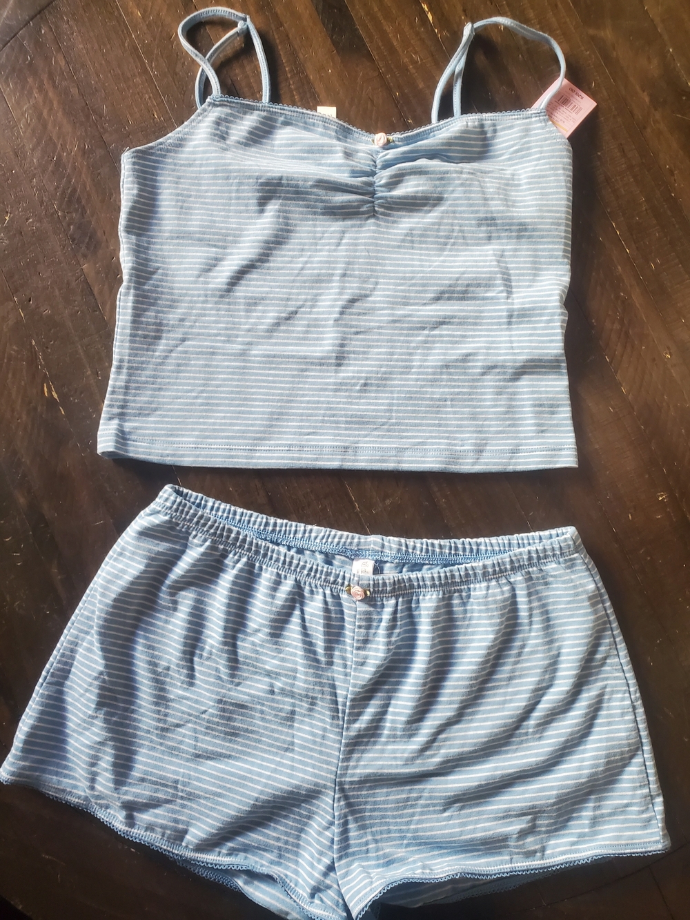 wild fable Light Blue & White Striped Cami and Shorts Sleep Set